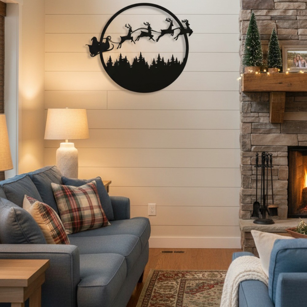 Large Round Merry Christmas Metal Wall Sign – Festive Home Decor