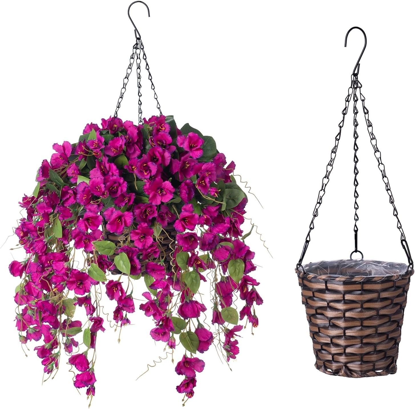UV Resistant Artificial Hanging Hibiscus Flowers in Handmade Basket – Purple 2