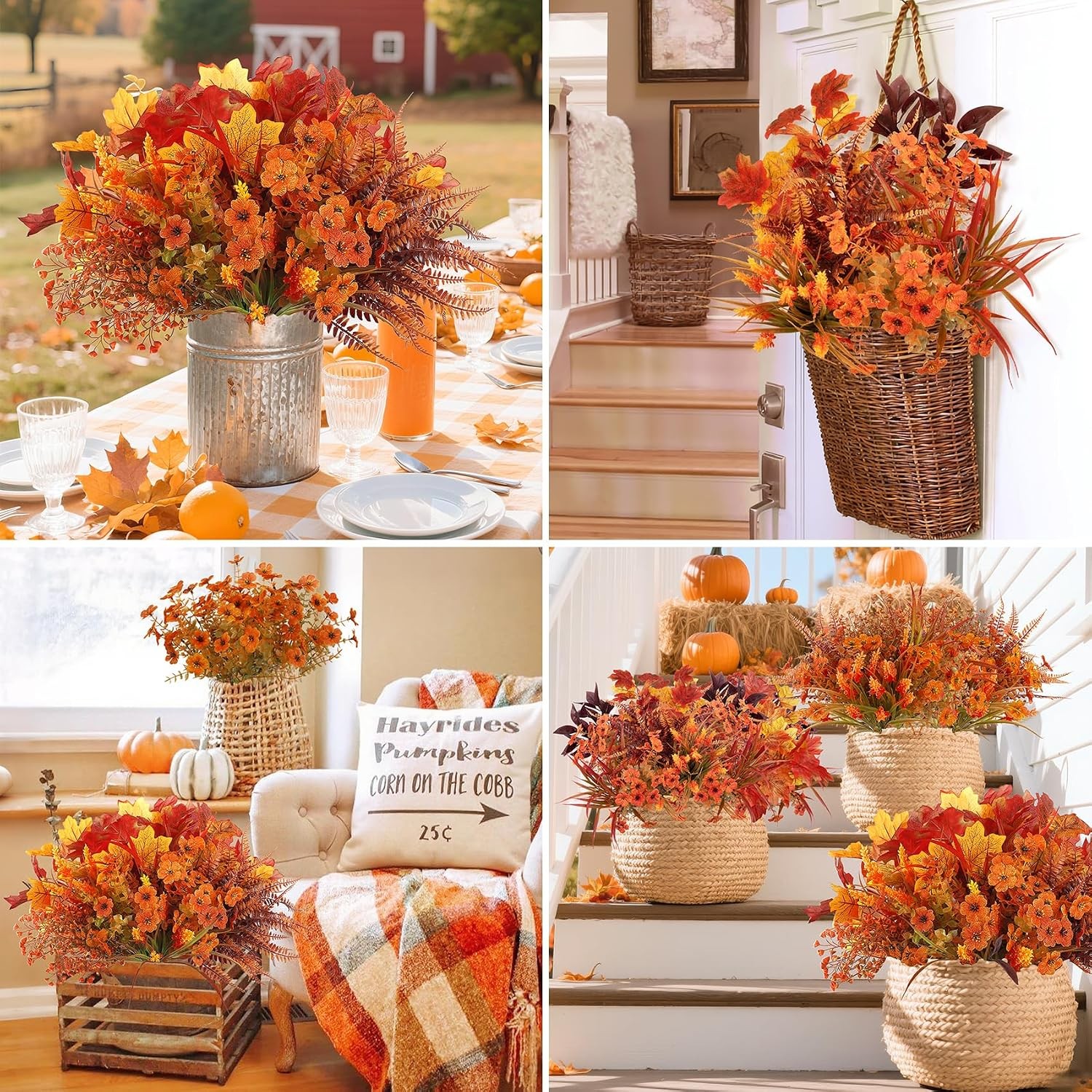24 Bundles Artificial Fall Flowers Fake Mums Outdoor UV Resistant Autumn Decor