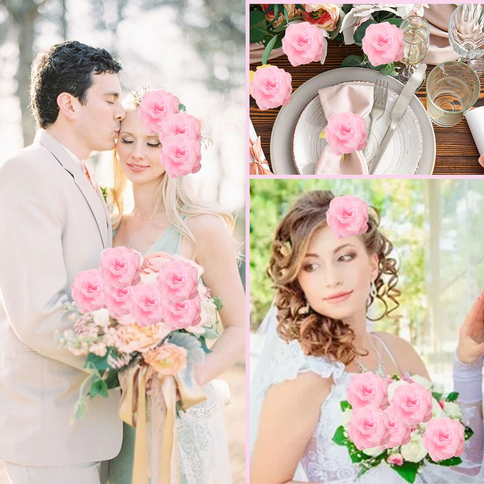 60 Pcs 3.2” Large Pink Roses Artificial Flower Bulk Silk Fake Flower Heads