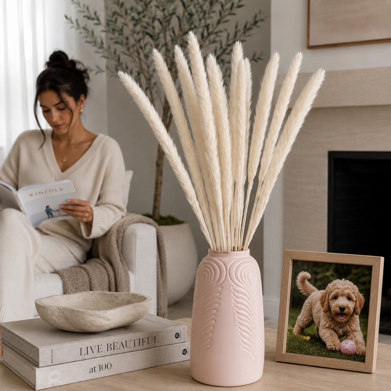 3 Pack Natural Dried Pampas Grass 45 Stems Total Boho Vase Wedding Decor