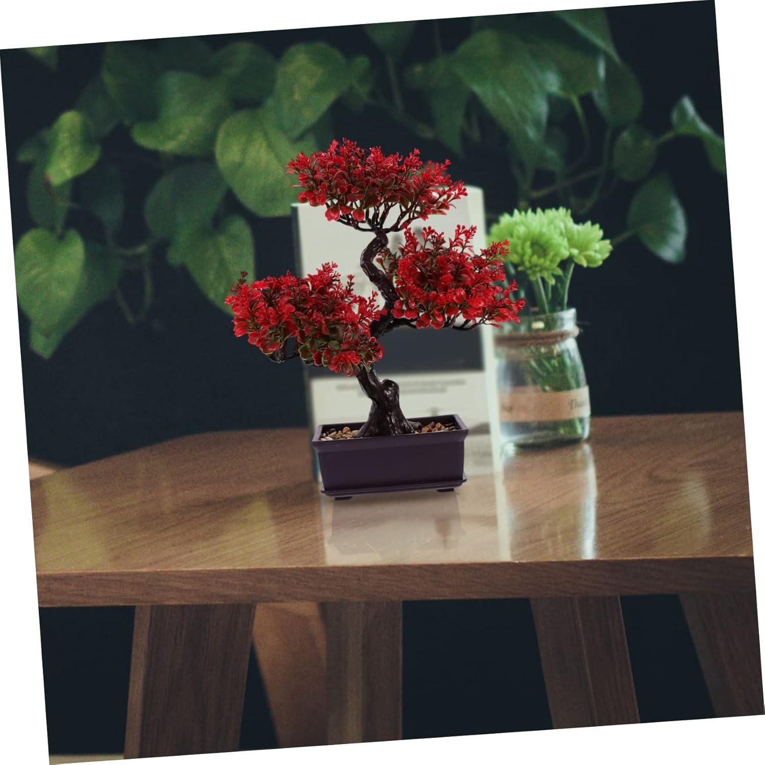 Home Decor Artificial Bonsai Tree Red Small Fake Plants Decor Indoor Faux Pot…