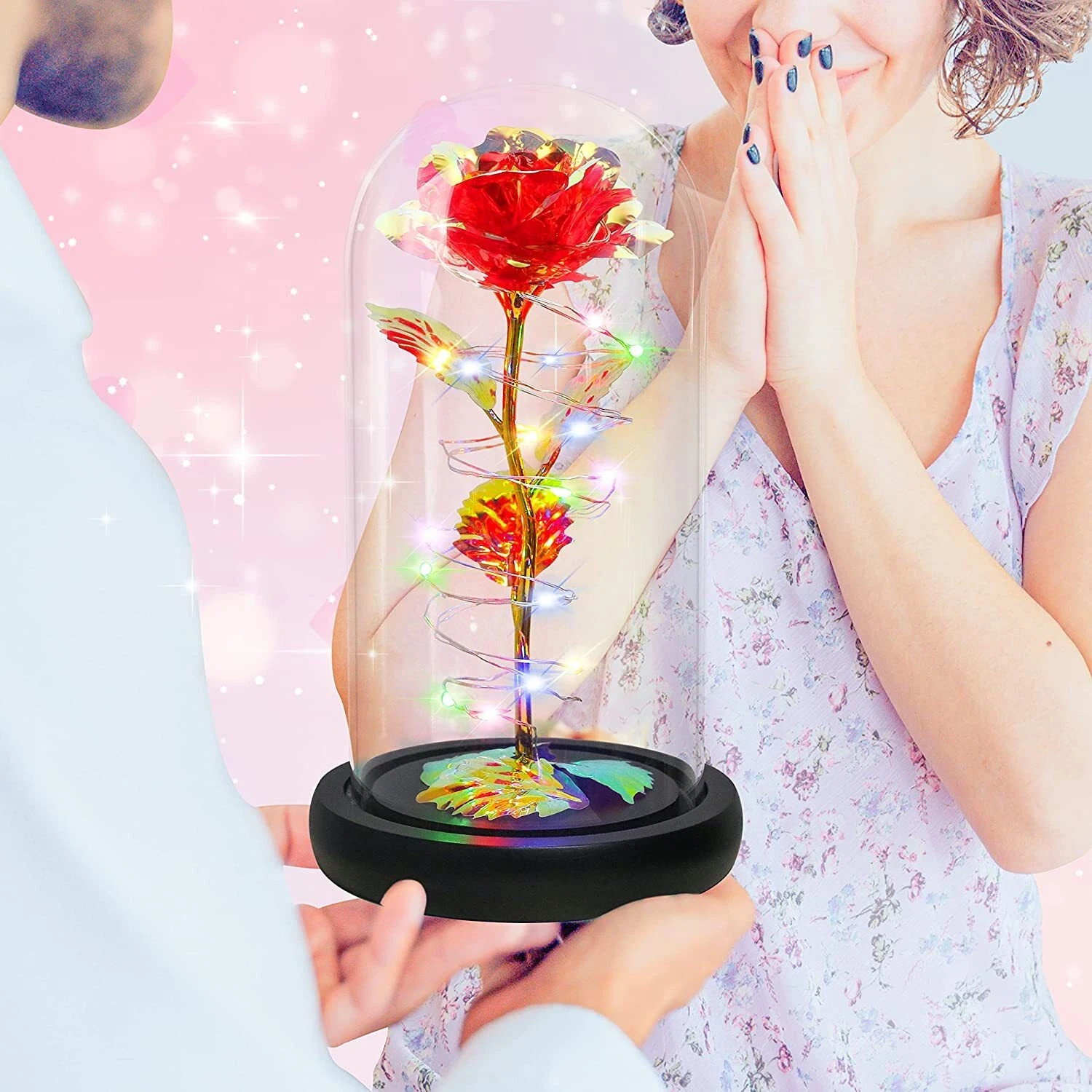 LED Enchanted Eternal Galaxy Rose Glass Dome Fairy Light Romantic Gift Decor