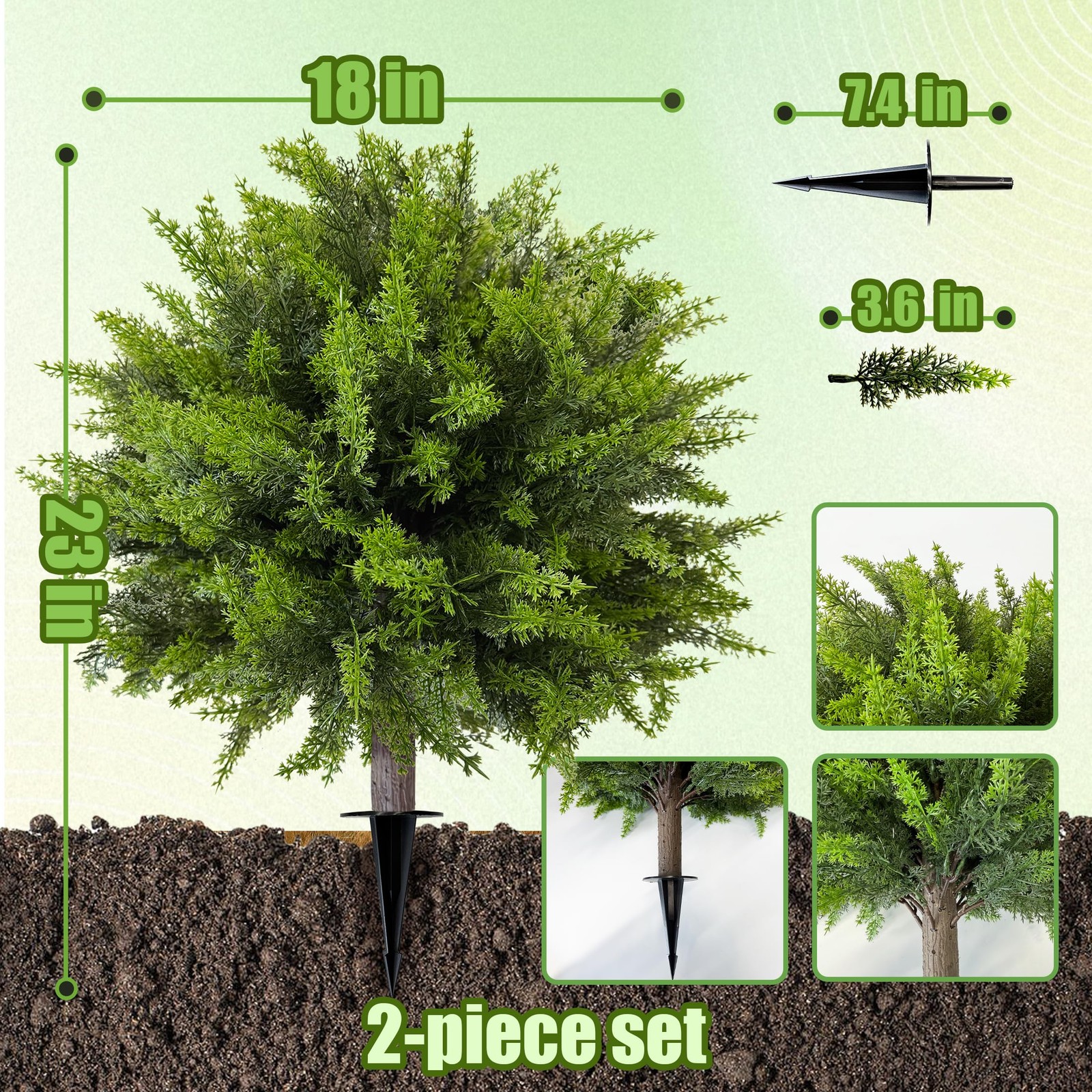 Artificial Cedar Topiary Tree with Ground Spike: 23 Inch 2 Pack UV Resistant …