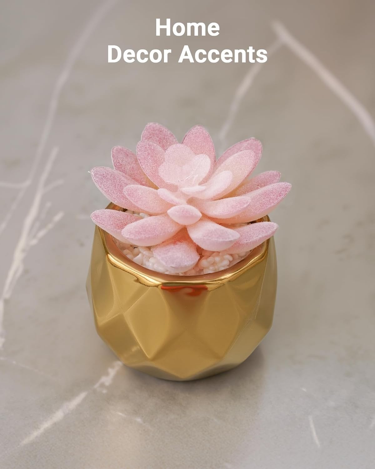 Mini Succulents Plants Artificial in Pots-Pink Succulents with Golden Ceramic…