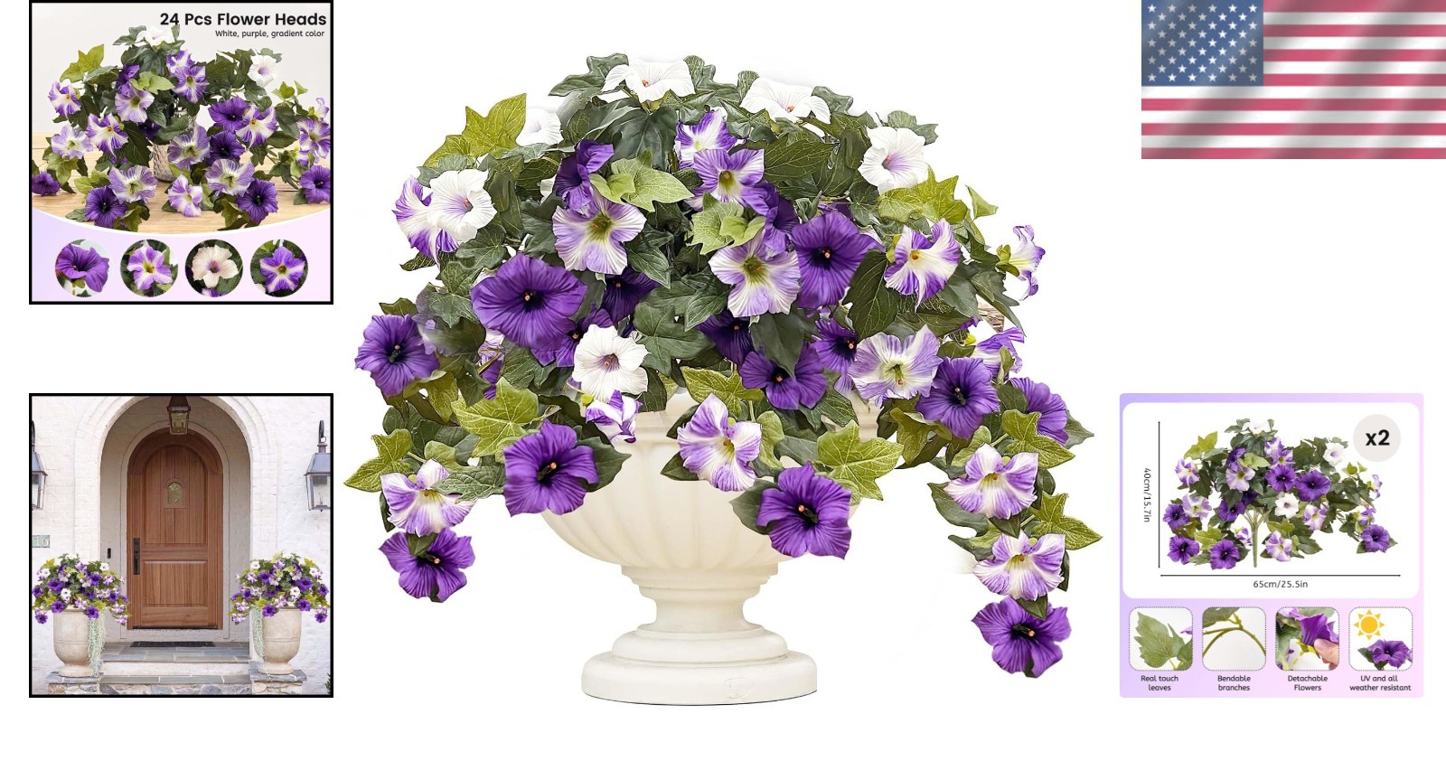 Vibrant 2-Pack Artificial Petunias with 24 Heads for Balcony and Garden Elegance