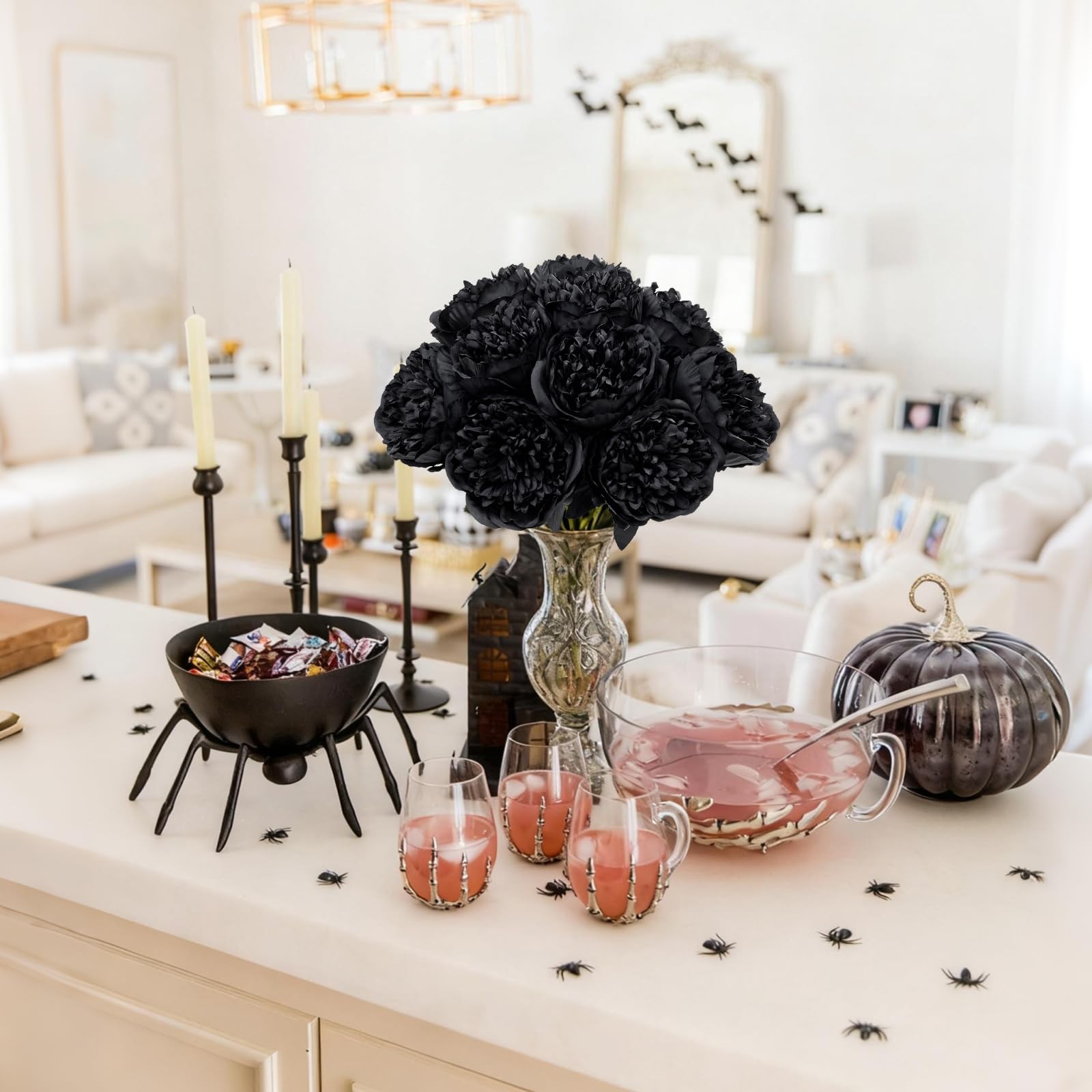 10 PCS Artificial Peony Silk Flower Leaf Home Office Festival Bar Black