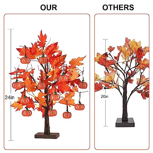 Fall Decorations for Home, 24”2FT Lighted Maple Leaves Tree Fall Decor Orang