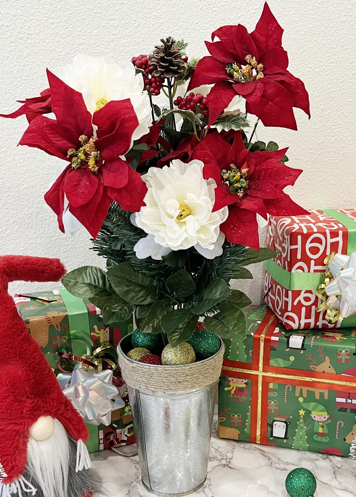 Admired by Nature Artificial Poinsettia Bouquet 18 Stems Red/Cream Set of 2