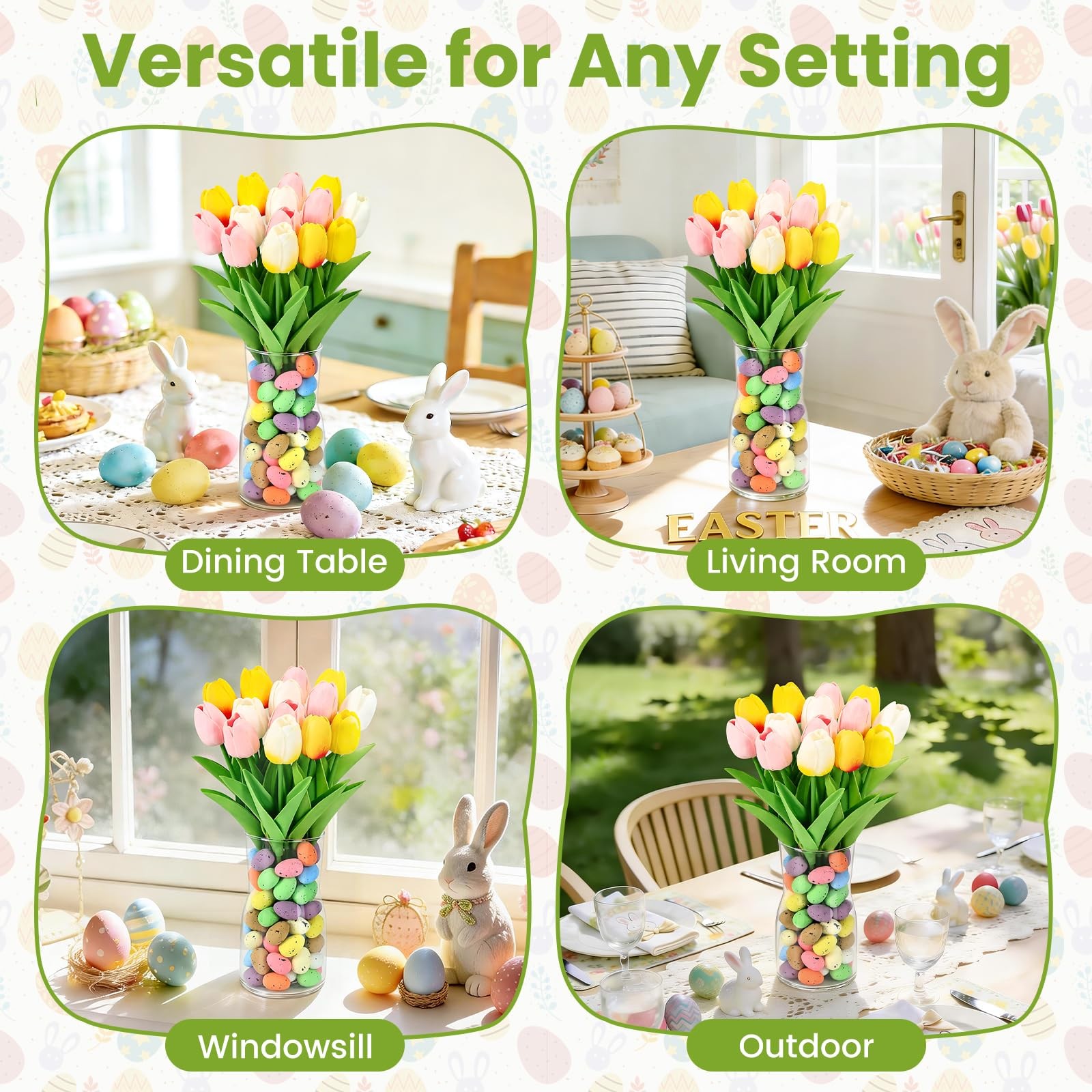 Spring Easter Decorations 12 Artificial Tulips with Easter Colorful Eggs and …