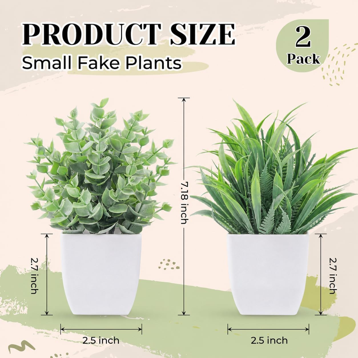 Der Rose 2 Pack Small Fake Plants, Mini Faux Indoor Plants for Home Desk Decor
