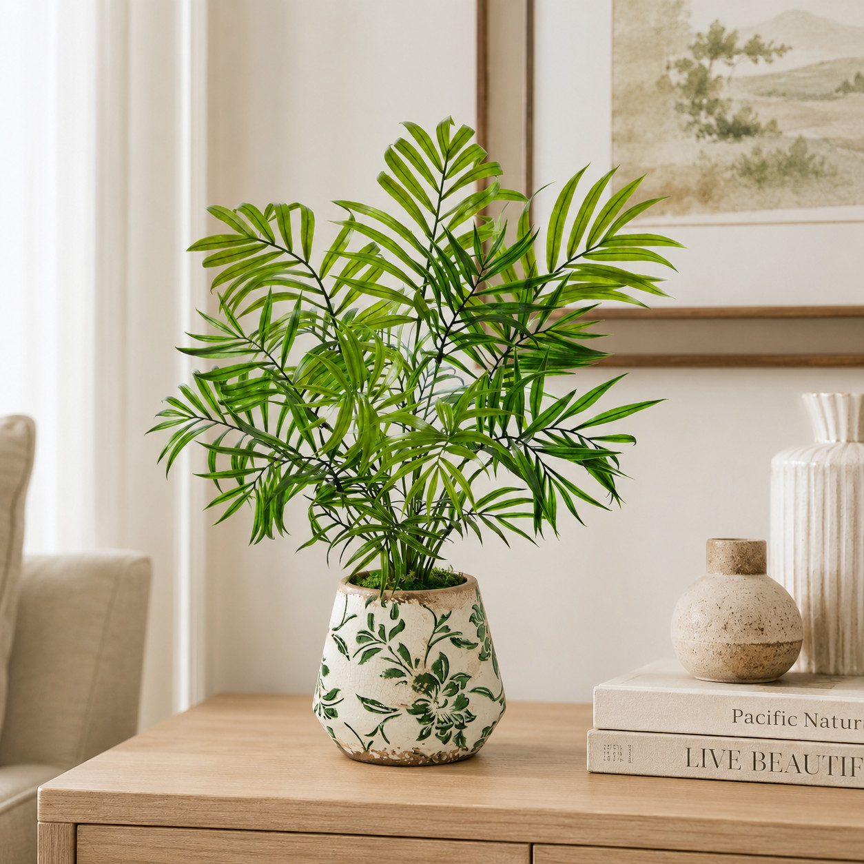 18″ Mini Areca Palm Artificial Plant in Floral Vase
