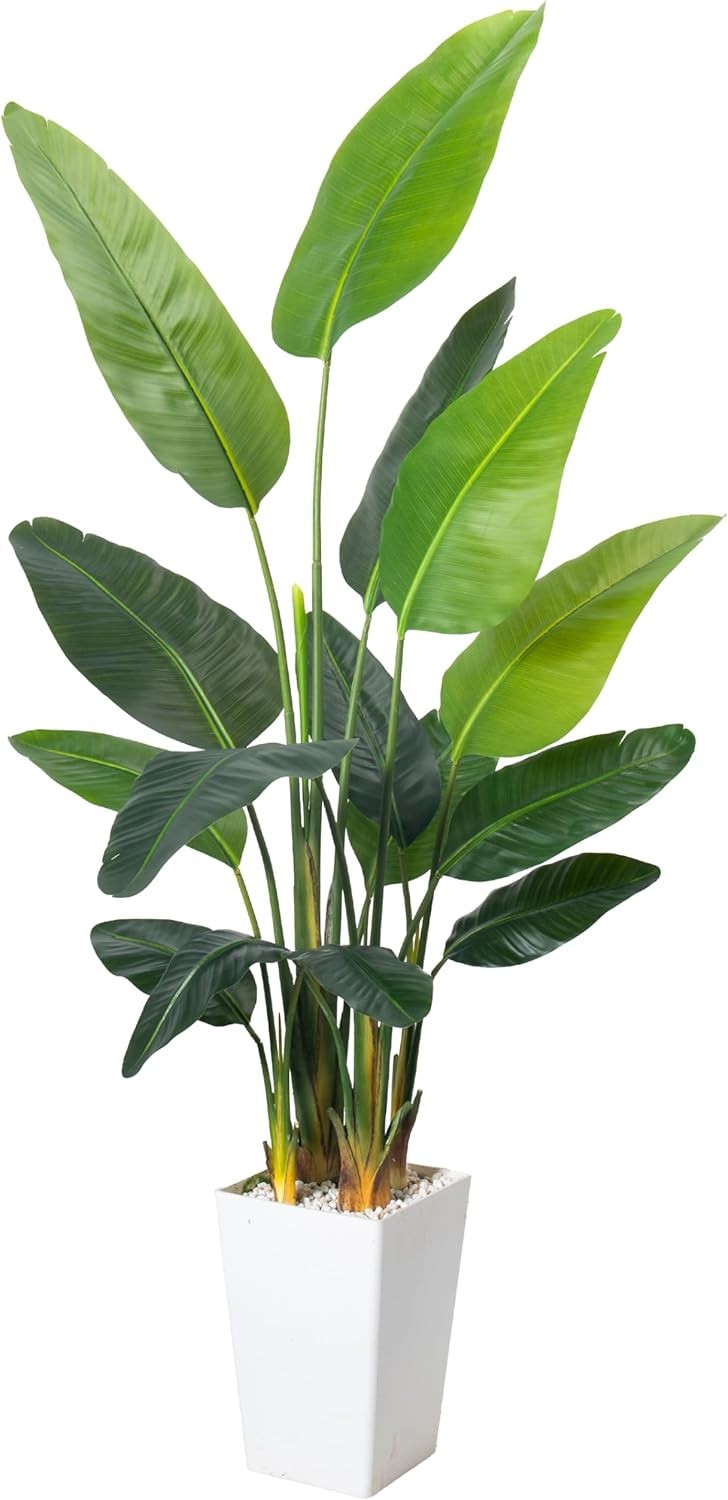 Bird of Paradise Plant Artificial 7ft,Faux Plants Indoor with White Planter,Fake