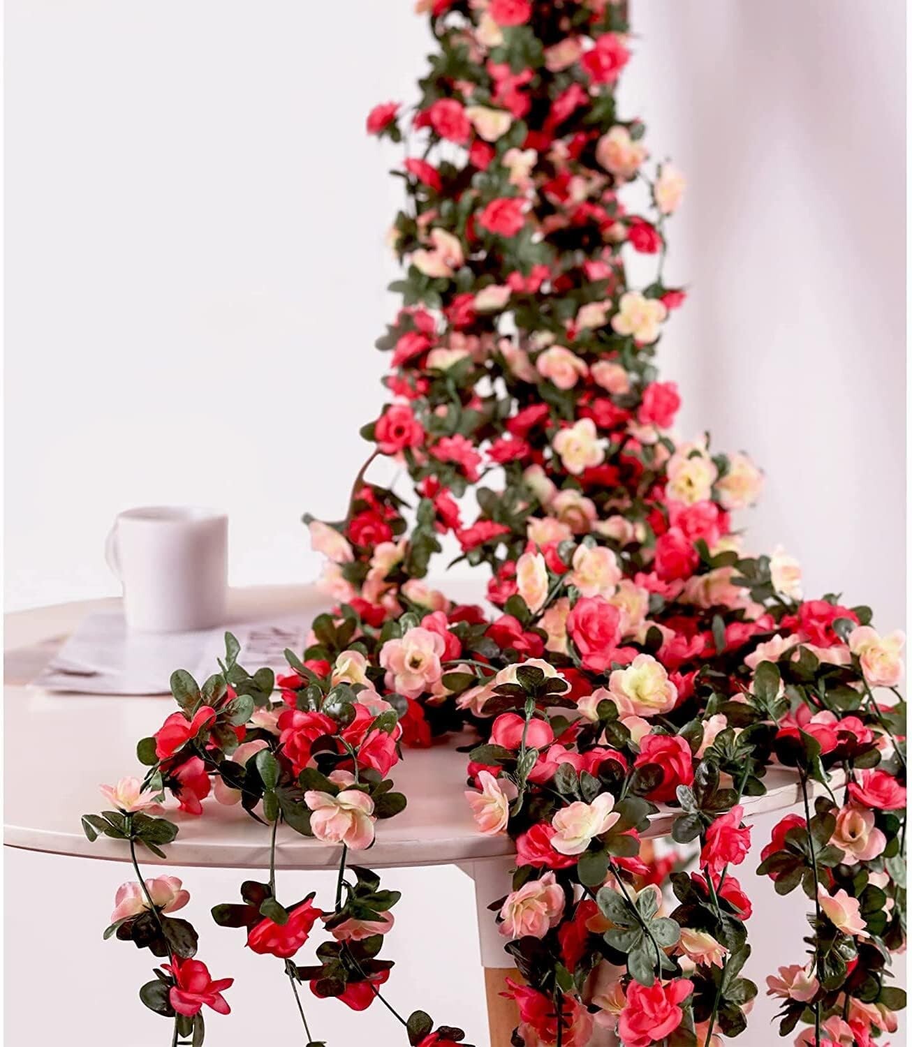 Fake Rose Vines Flowers Plants, 2 Pack 8.2 Feet Artificial Rose Flower Vine