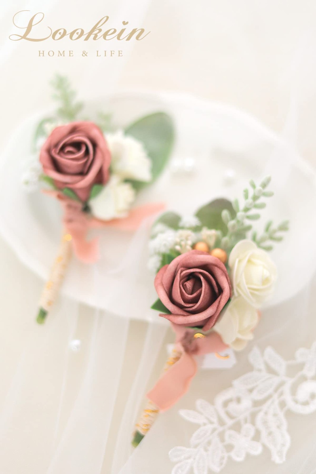 Set of 2 Wedding Boutonniere for Men Artificial Flowers Wedding Groom Groomsm…