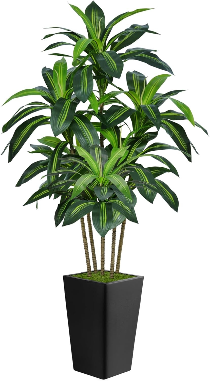 7FT Artificial Dracaena Tree Fake Tree Indoor W/ White Tall Planter Tall