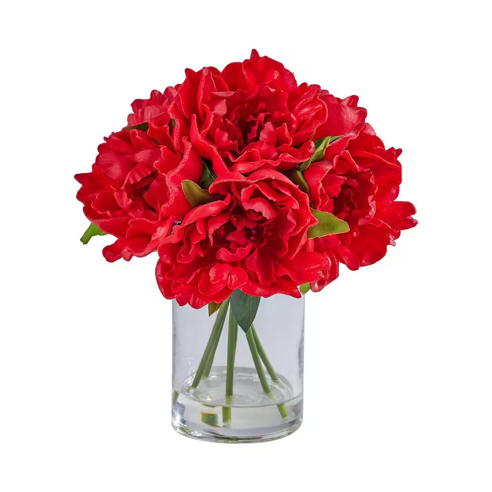 Faux Series 11 In. Red Indoor Artificial Silk Peony Bouquets with Stems for Home