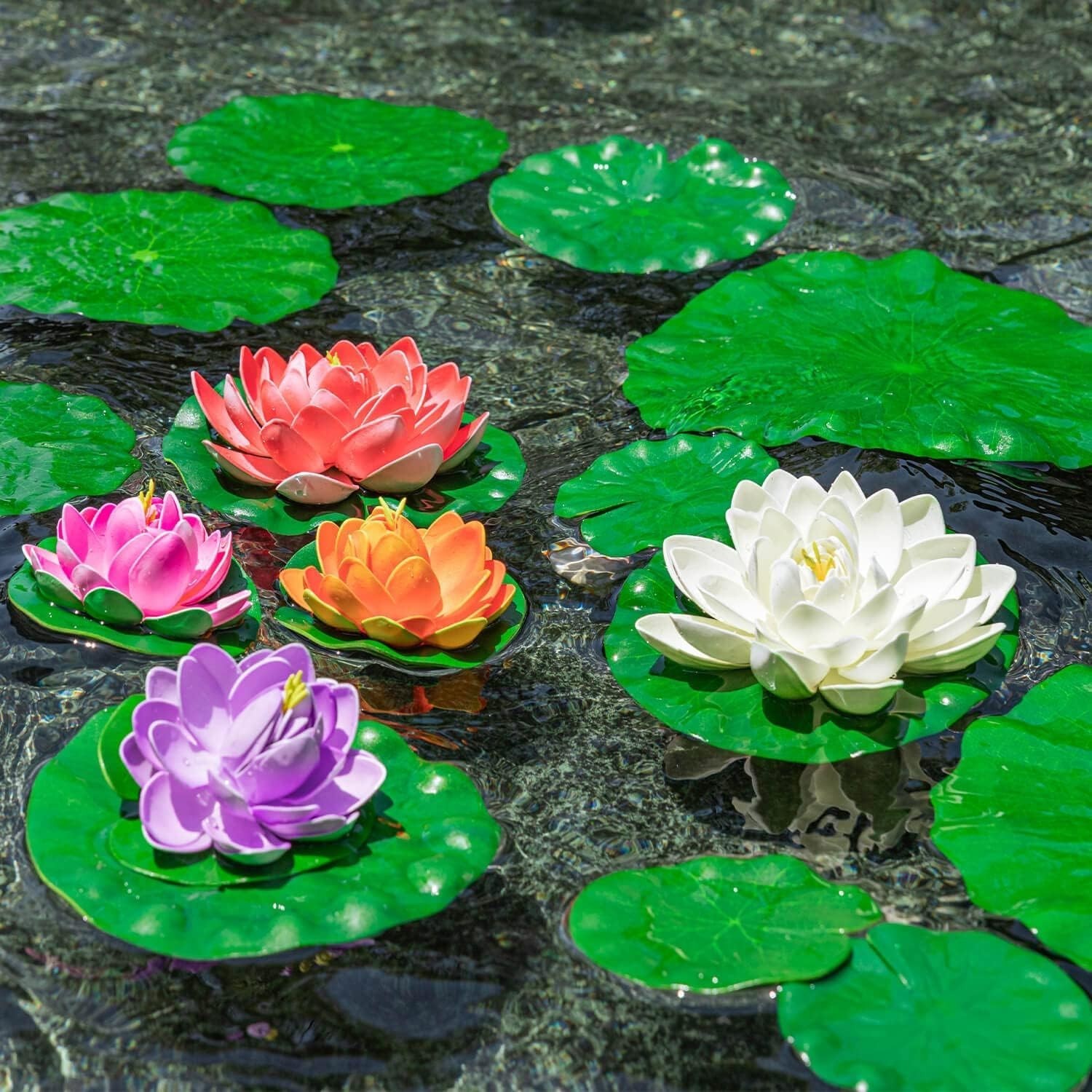 Artificial Floating Foam Lotus Flower Pond Decor Water Lily (6 Colors-2, Medi…