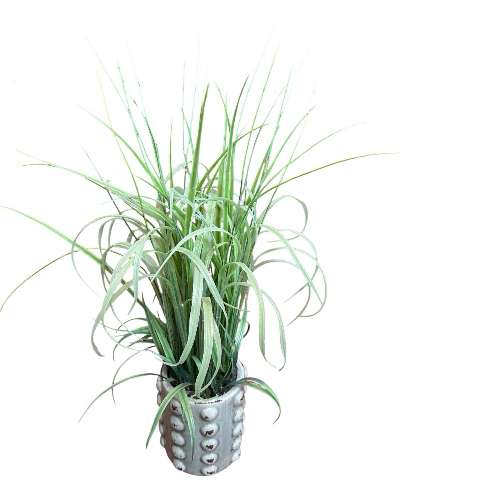 Artificial Grass Houseplant Arrangement Ribbed Textured Ceramic Pot Planter VG