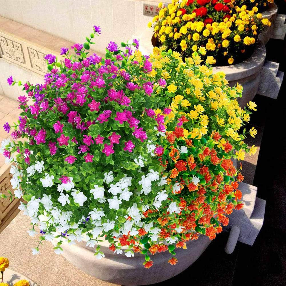 Artificial Flowers Fake Outdoor UV Resistant Boxwood Plants Shrubs 4 Pack