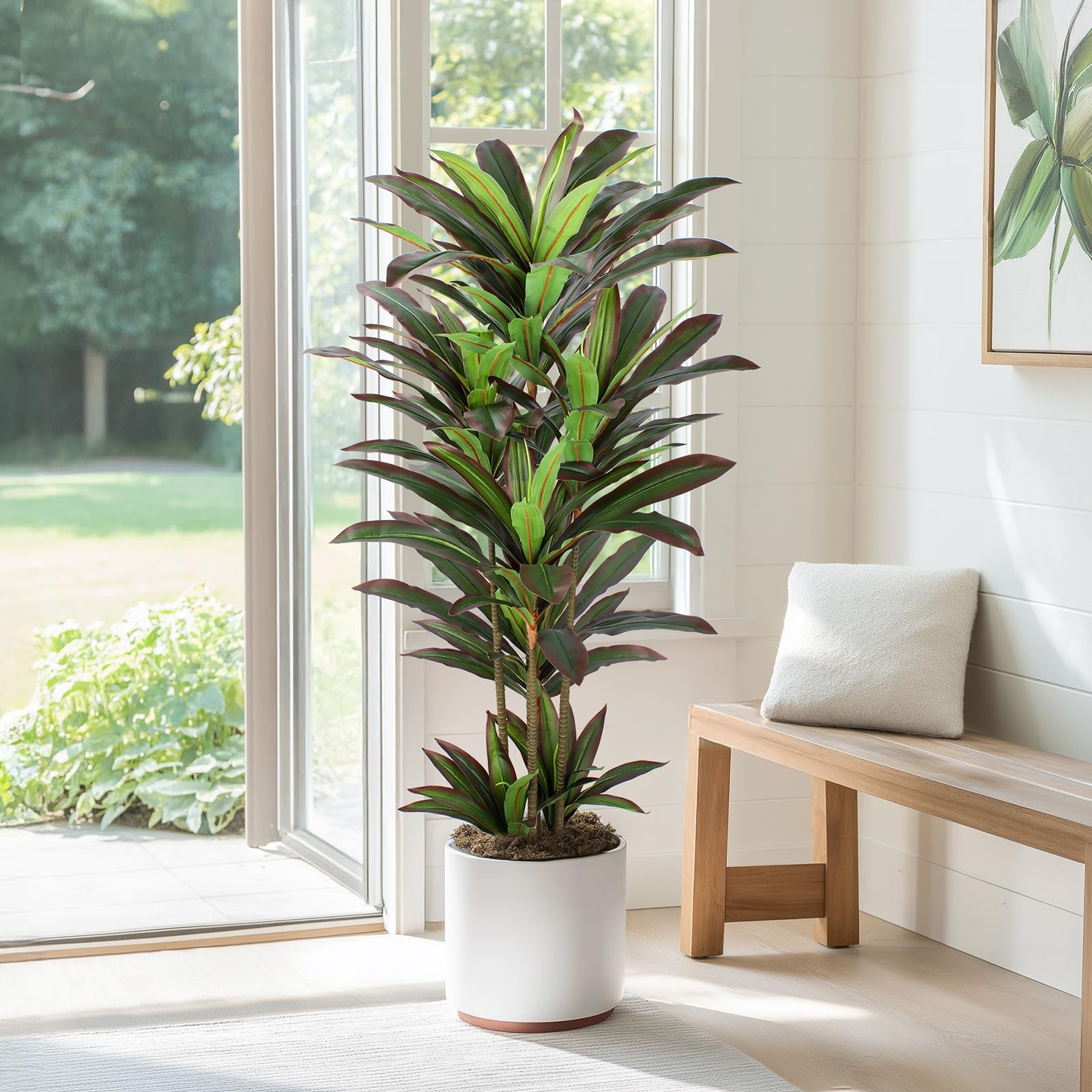 FLOWORLD Dracaena Artificial Plant 5ft Red Yucca Silk Tree Faux Plants Indoor…