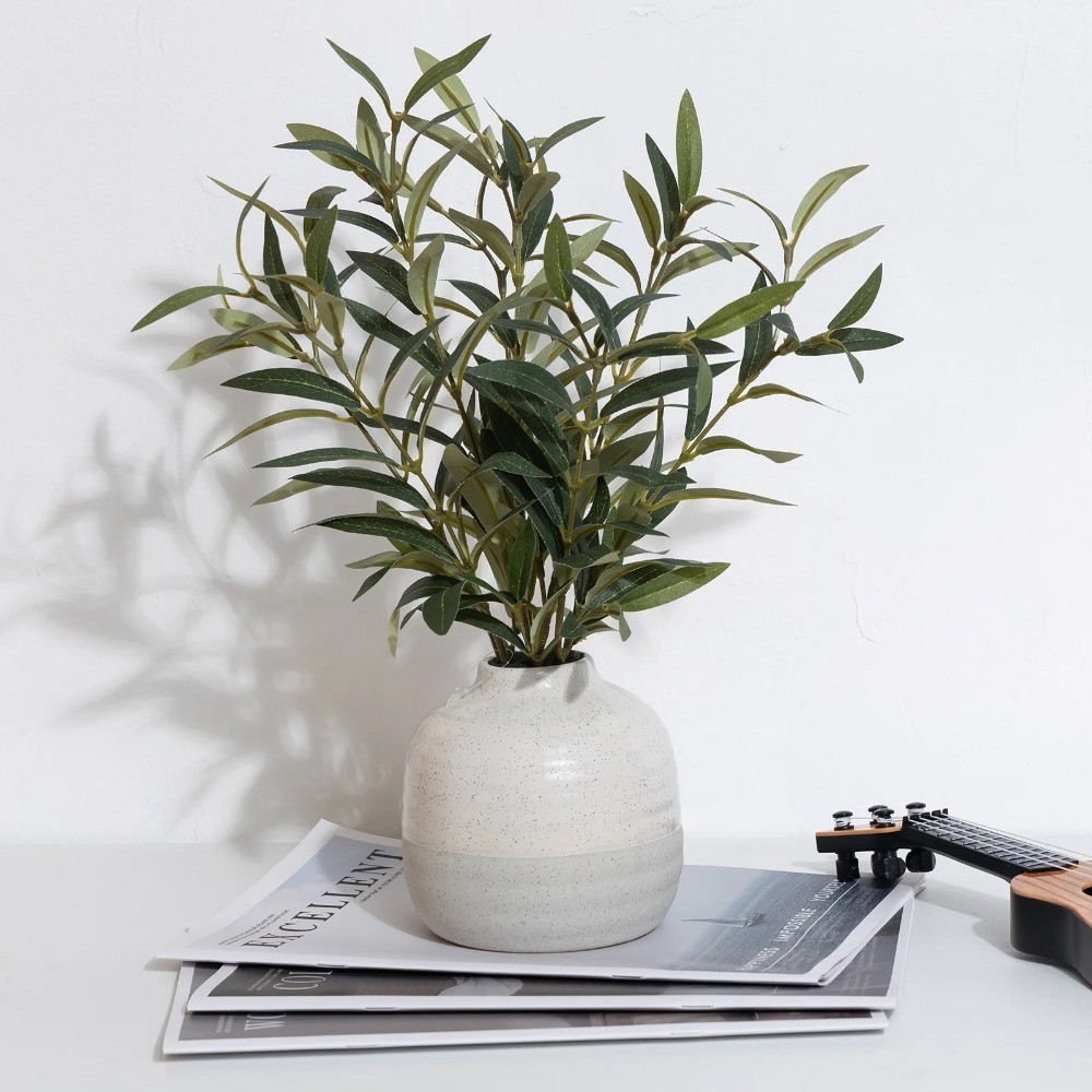 14in Indoor Artificial Olive Plant in 2-Tone Ceramic Vase