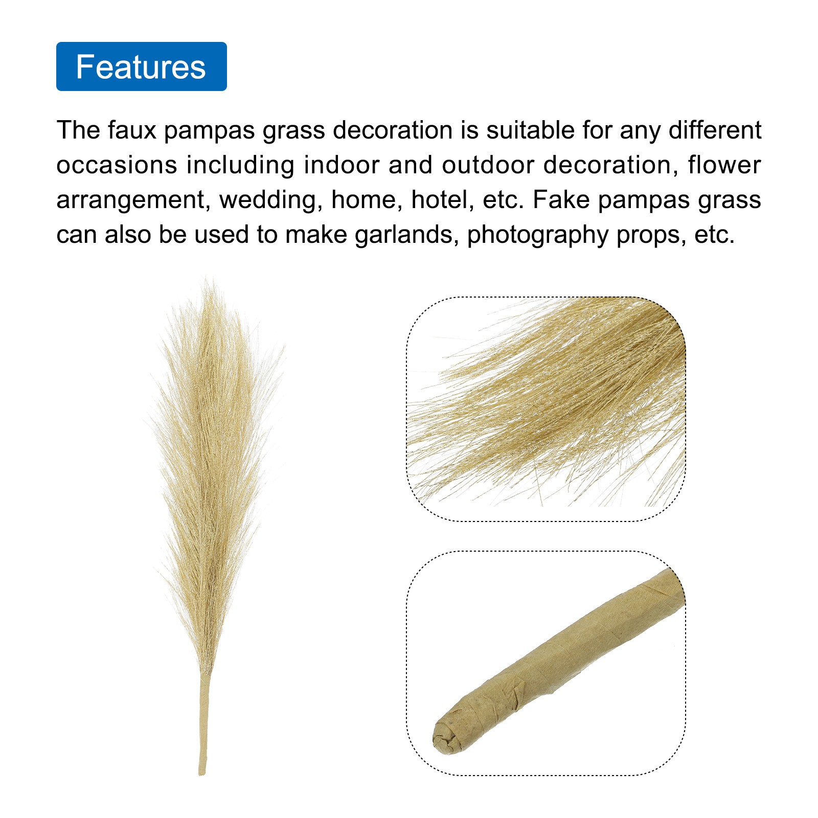 3Pcs Pampas Grass 17.7″ Fake Pampas Grass for Wedding Decoration Golden
