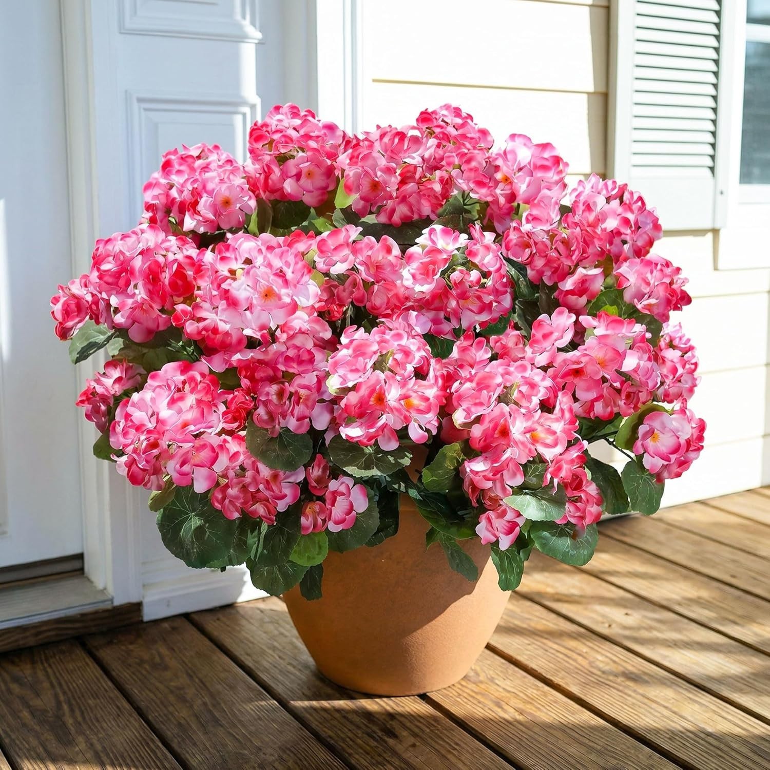Fake Geraniums Artificial Flowers for Outdoors Outside, 6 Bundles Pink Silk G…