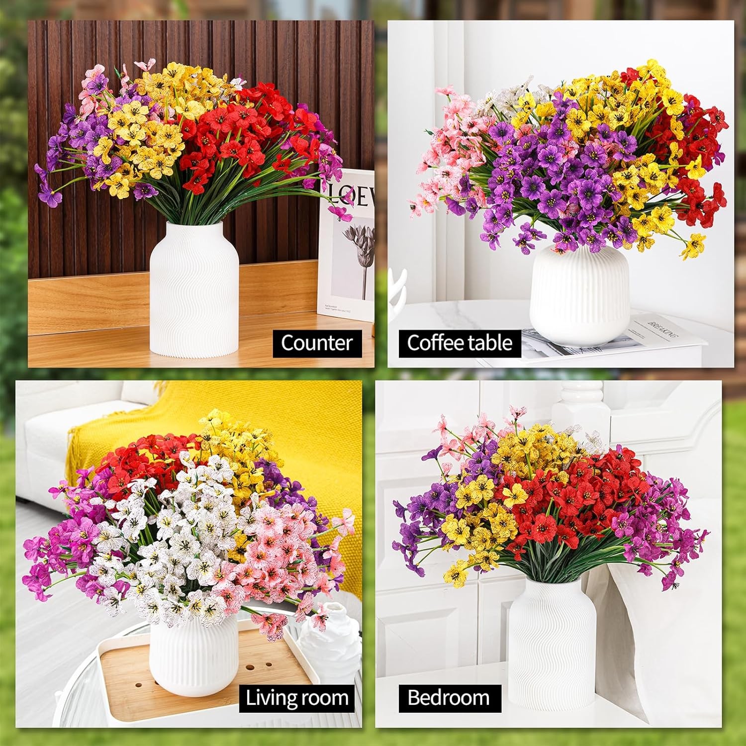 24 Bundles Artificial Flowers for Outdoor Indoor Garden Home Decoration