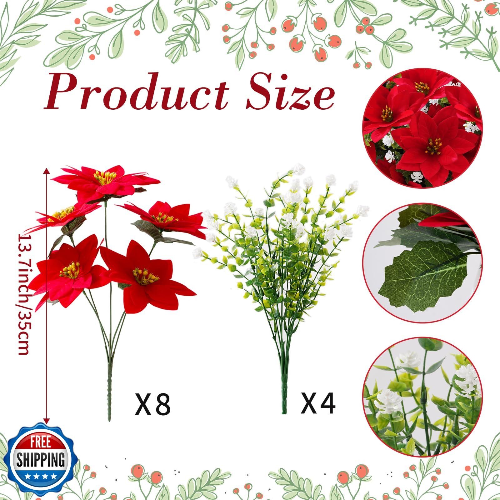 ZYZEV 14” Artificial Poinsettias Flowers for Outdoor,12 Bunches Mixed Fake R