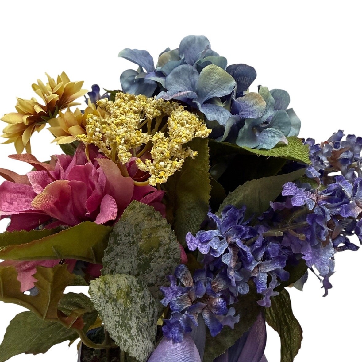 Rustic Twig Vase Floral Arrangement Purple Blue Decor