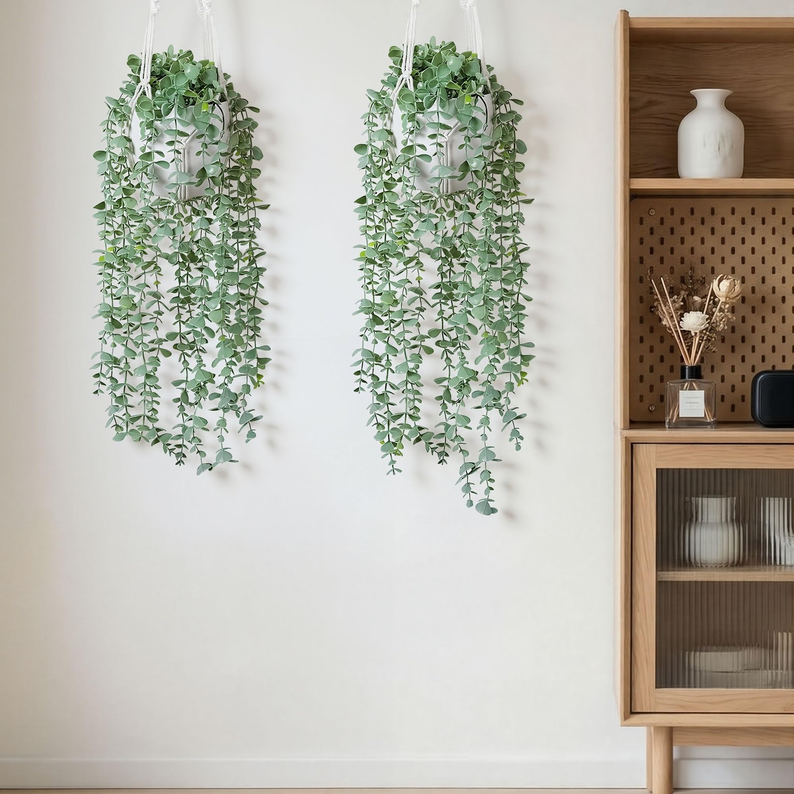 2 Packs Fake Hanging Plants with Pots, Artificial Eucalyptus Hanging Plants w…
