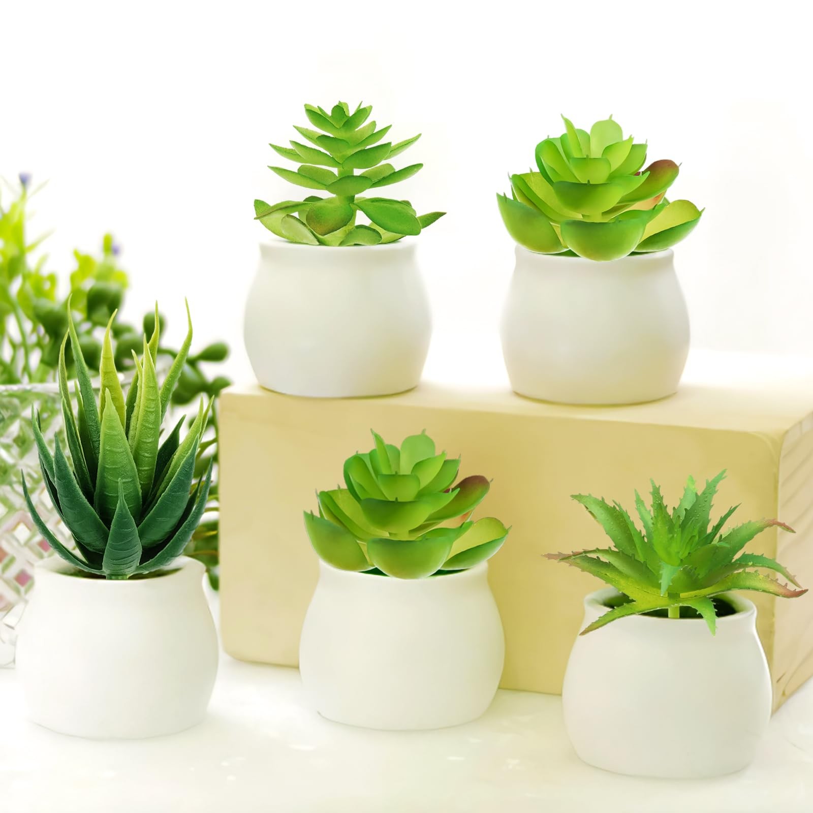 Fake Succulent Plants, 6pcs Mini Green Succulent Plants Faux, Artificial Succ…