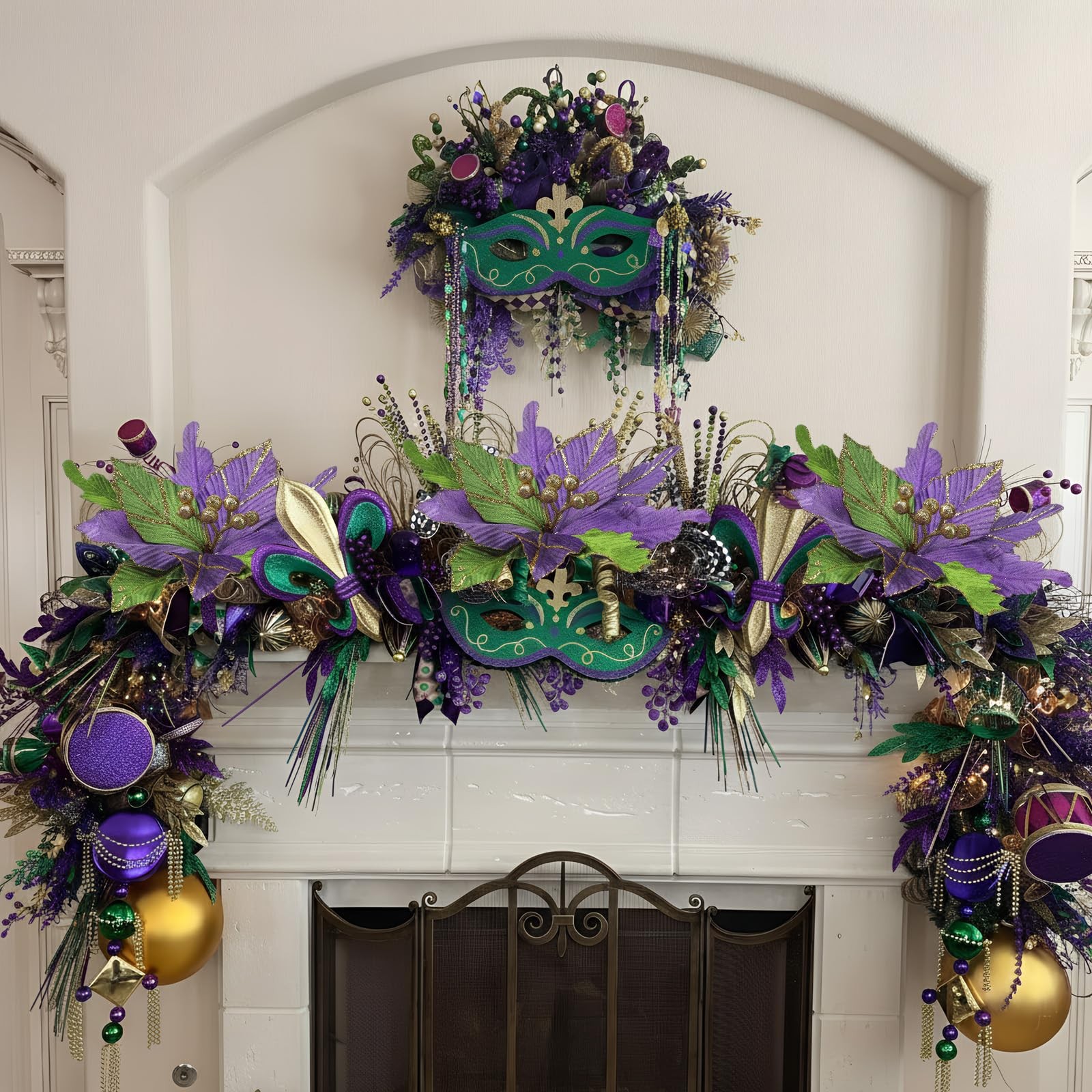 6 Pcs 10” Mardi Gras Poinsettia Flower Large Flowers Glitter Artificial Tree…