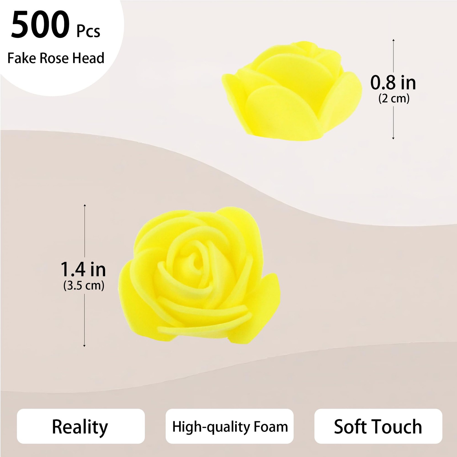 Yellow Mini Artificial Faux Foam Fake Small Rose Head 1.4 Inch 500 PCS