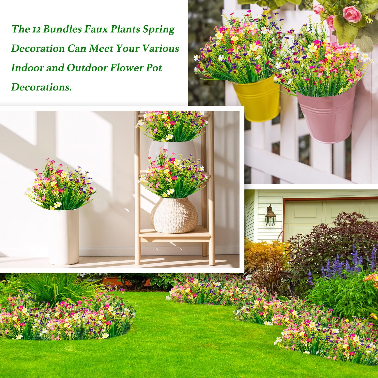 XYBGHFU 12 Bundles Artificial Outdoor Flowers Fake Silk Plants Spring Decorat…