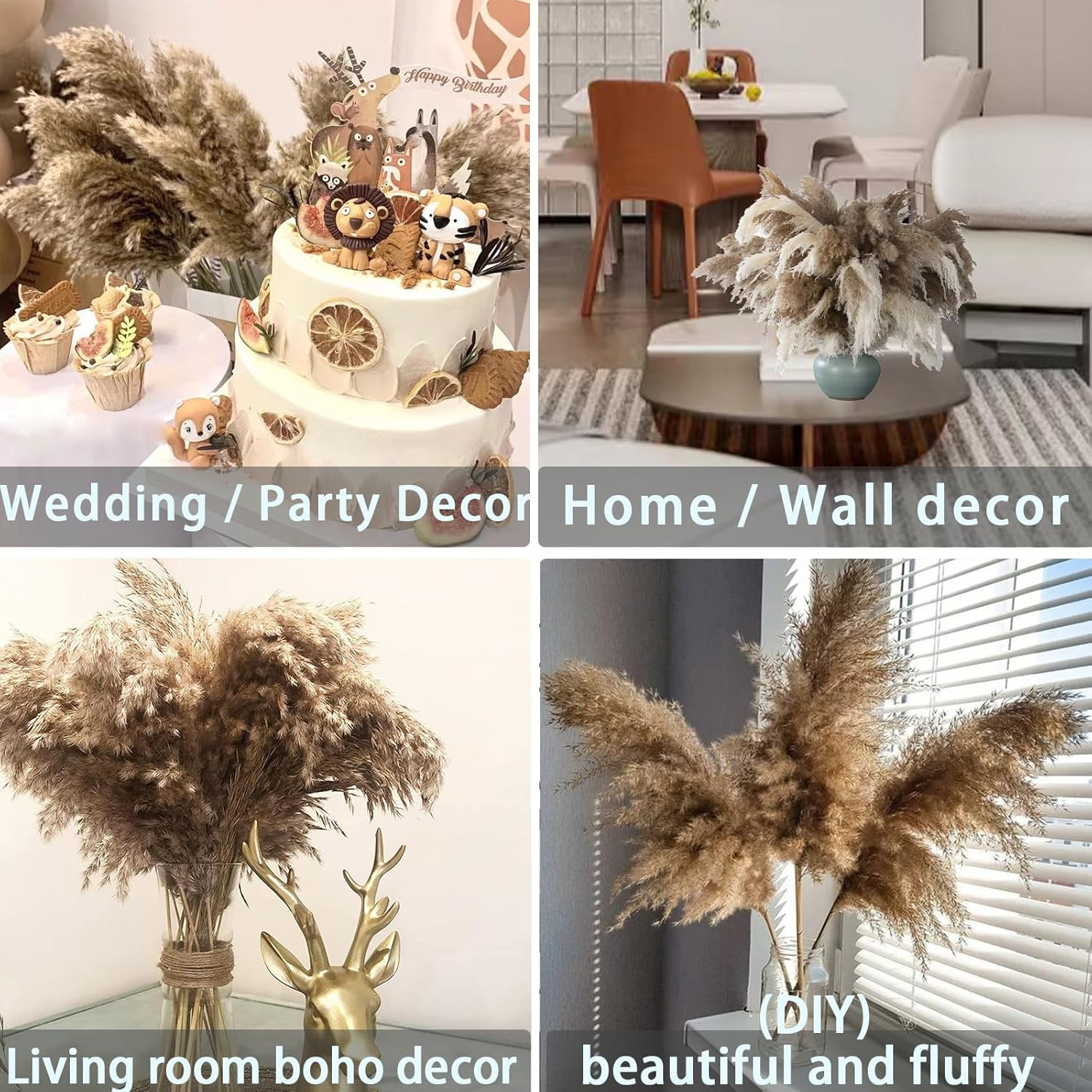 17 Inch 20 Stems Natural Pampas Grass Decor – Tall Fluffy Pompas Grass for Floor