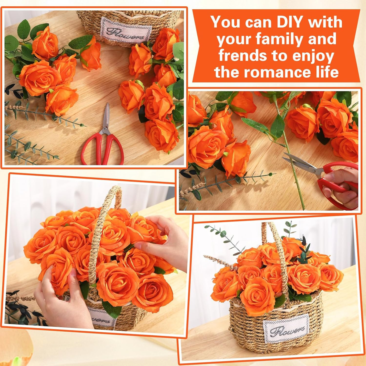 72 Pcs Burnt Orange Silk Roses – Realistic Faux Flowers for Home & Weddings