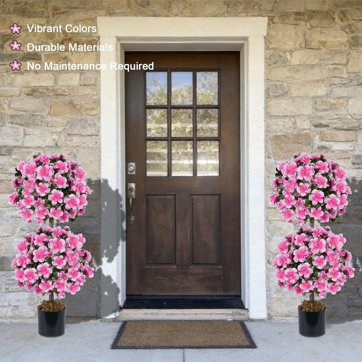 Double Ball Topiary Trees – 3FT Faux Camellia Plants Set of 2 for Decor