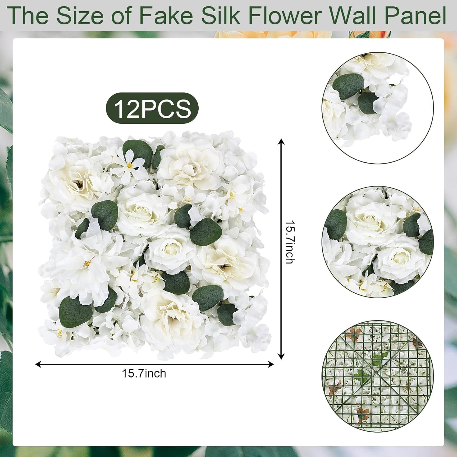 12-Pack White Silk Flower Panels for Weddings & Home Decor