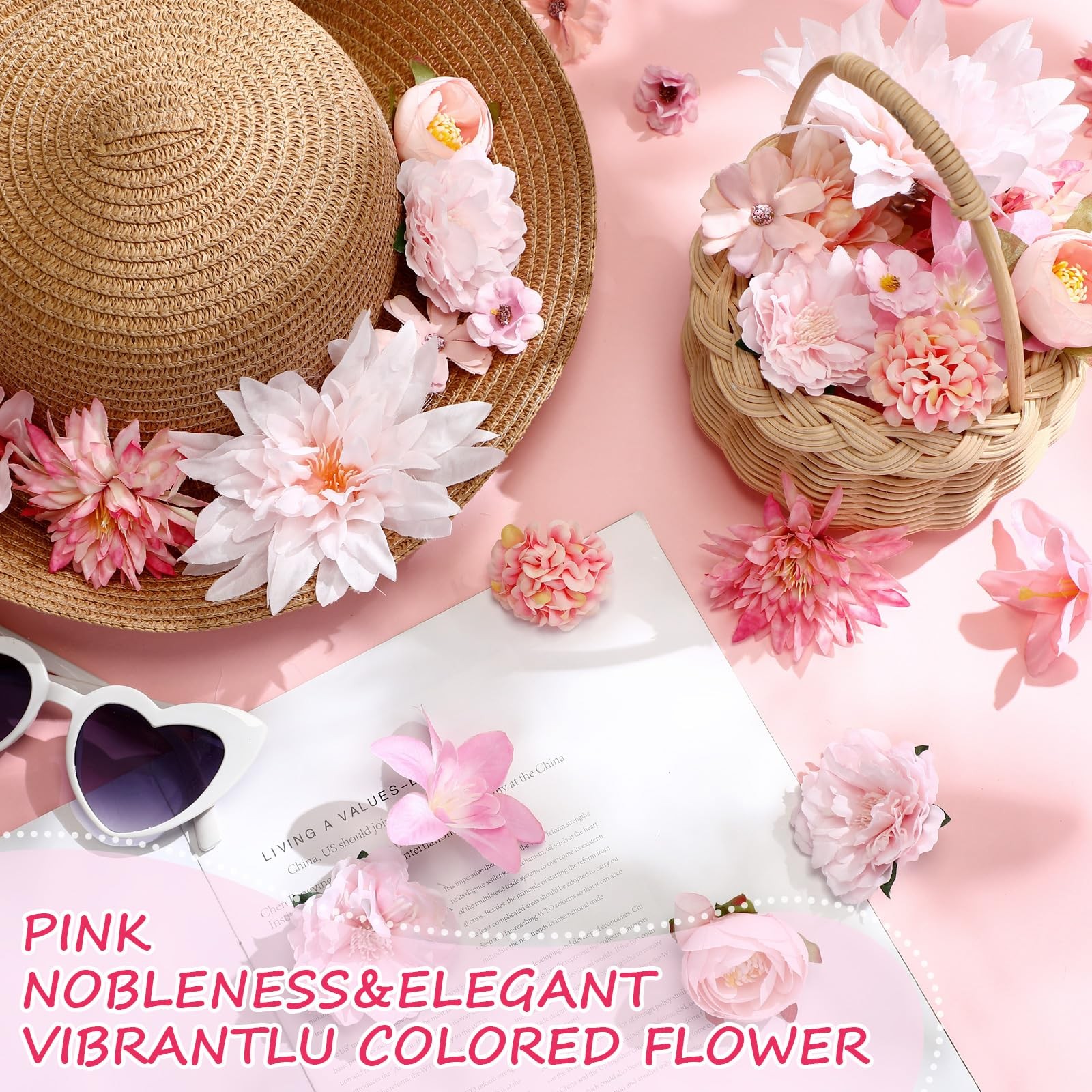 Pink Silk Faux Daisy Peony Rose Mini Artificial Fake Flower Heads Crafts 80PCS