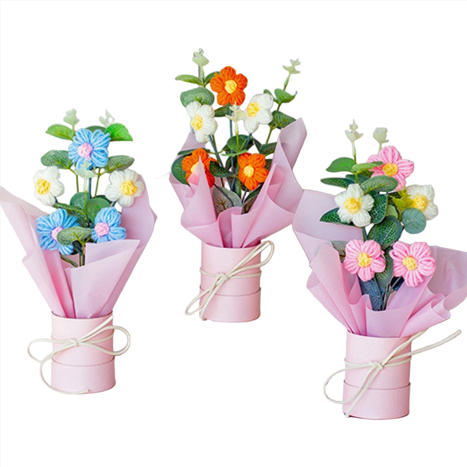 Crochet Flowers Bouquet with Light, Exquisite Gift Knitted Home Floral Decor