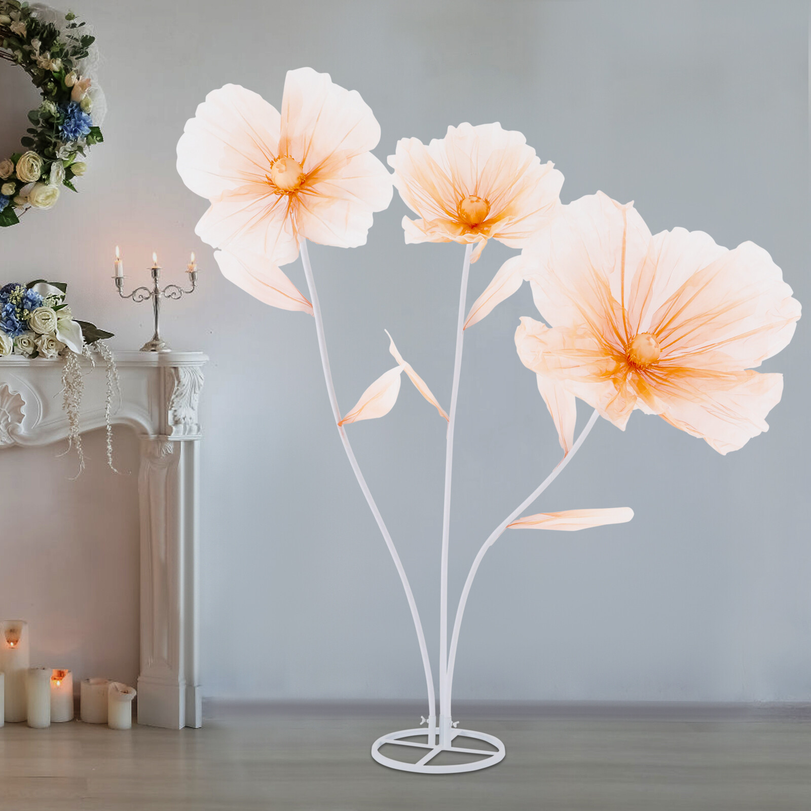 67 Inch Artificial Flower Arrangement, 3 Head Champagne Silk Wedding Decor
