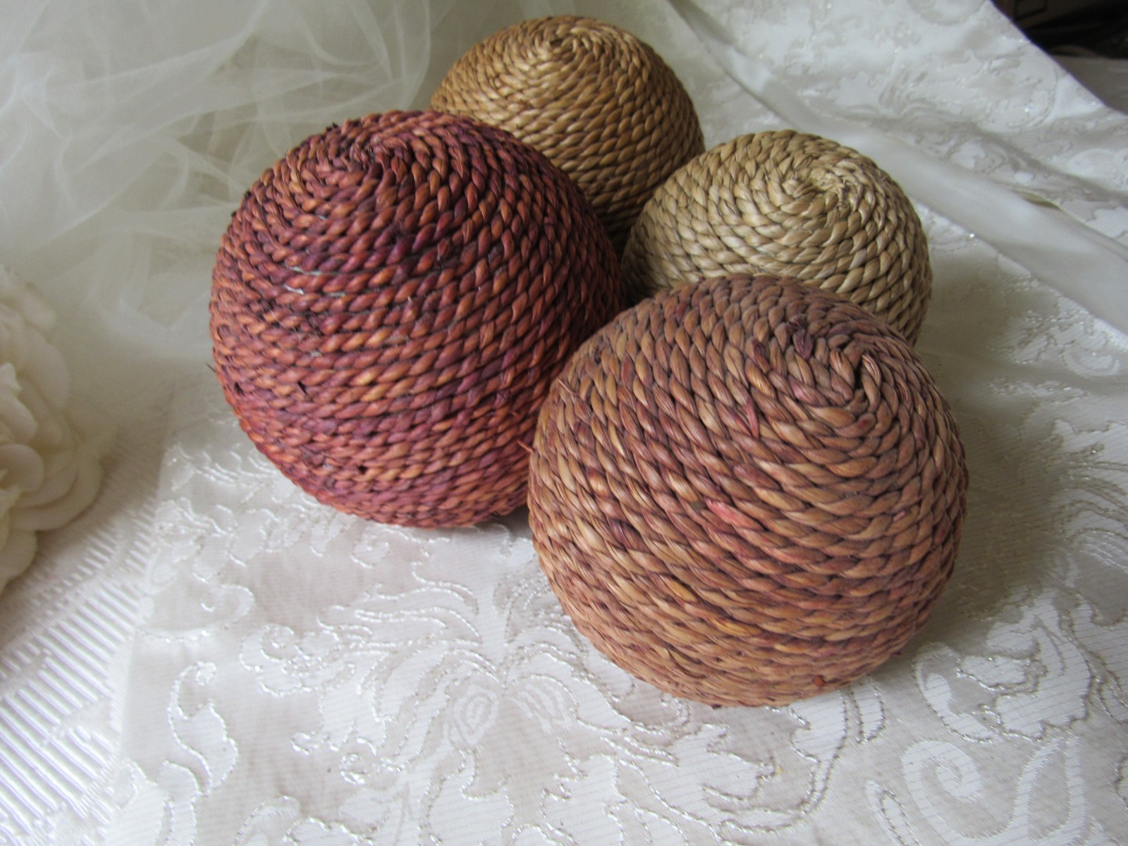 Jute Decor,set of 4,Mix Matched Floral Decor,4″ & 3″,Boho,tuscan,moroccan,sisal