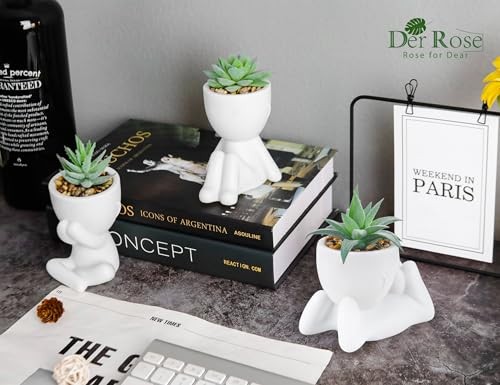 3 Pack Fake Plants Artificial Succulents Plants for Room Bathroom Home White