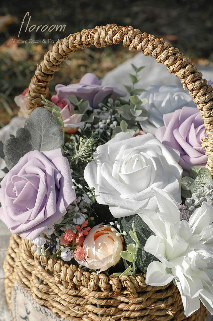 Artificial Flowers 25pcs Real Looking White Foam Fake Roses with Stems for DI…