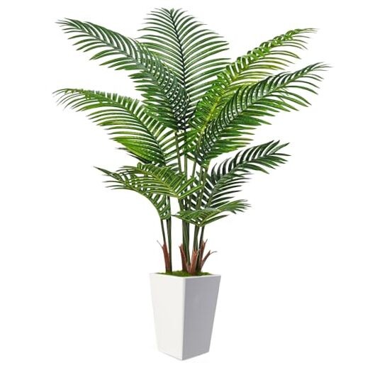 6FT Artificial Palm Tree, Tall Faux Palm Tree Indoor with Fake Plants White