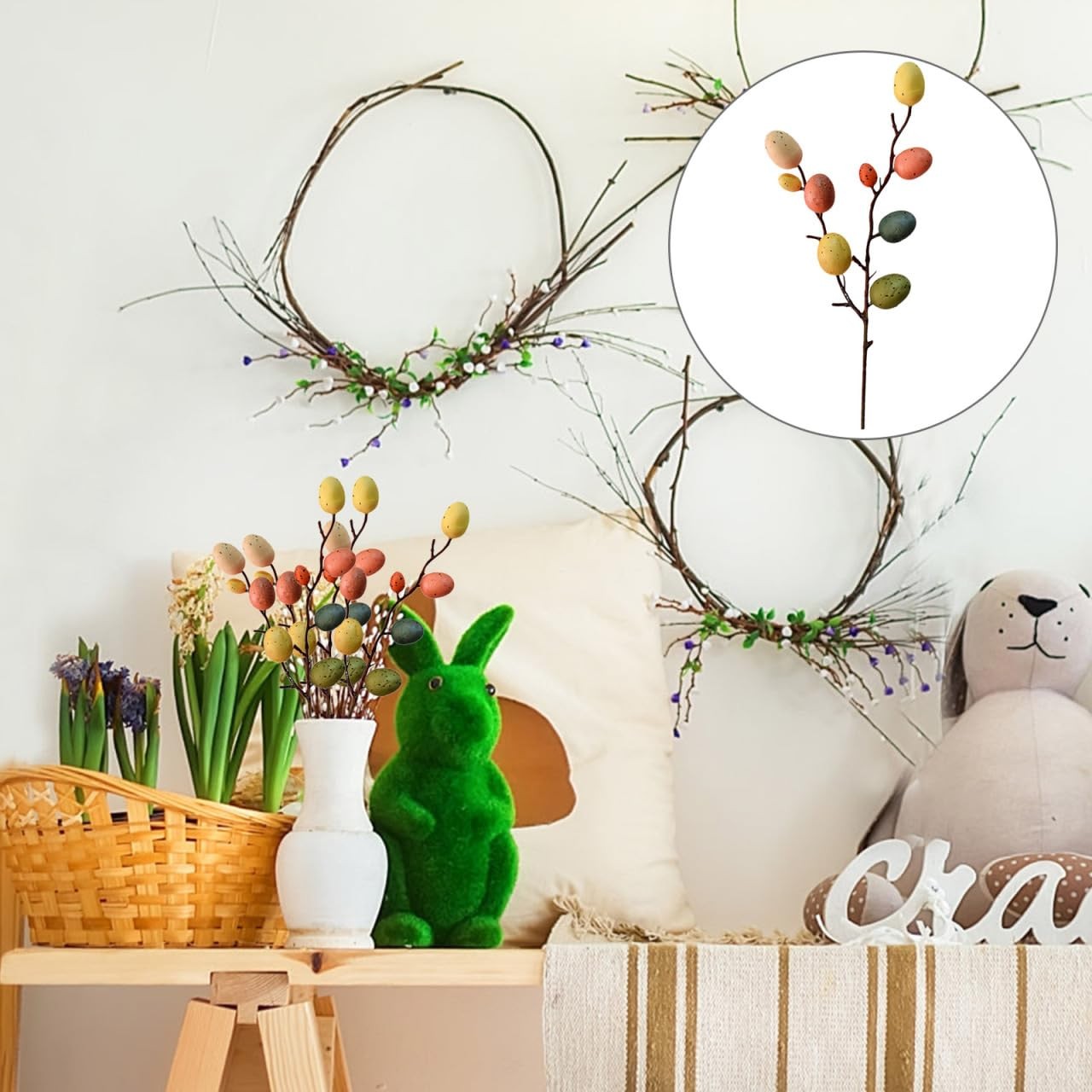 5 Pcs Artificial Easter Egg Tree Branches with Colorful Egg Picks and Floral …