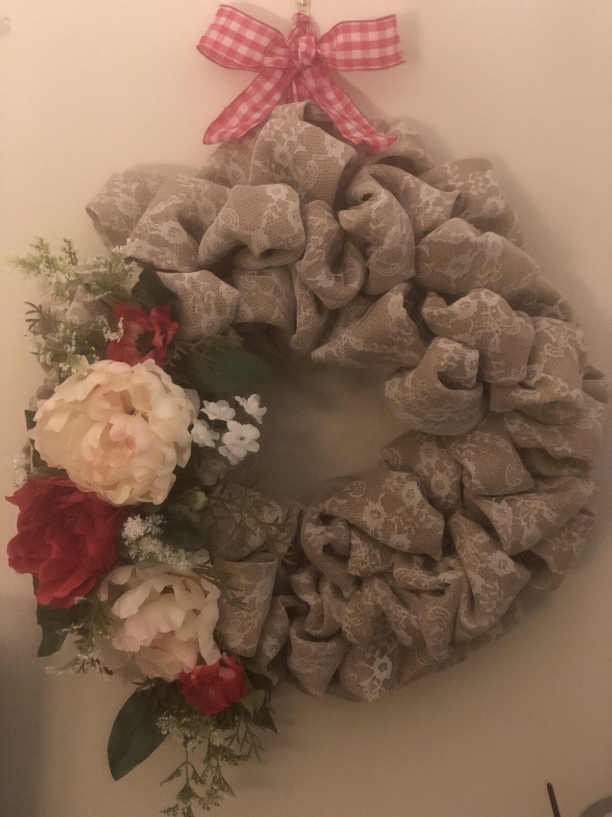 18” Front Door Wreath, Burlap And Flower – New Handmade