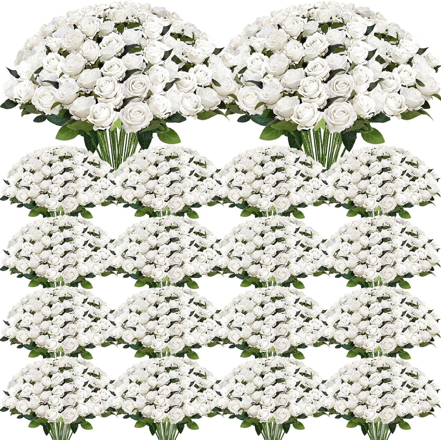 400 Pcs Roses Artificial Flowers – Fake White Roses with Long Stems Bulk Velvet
